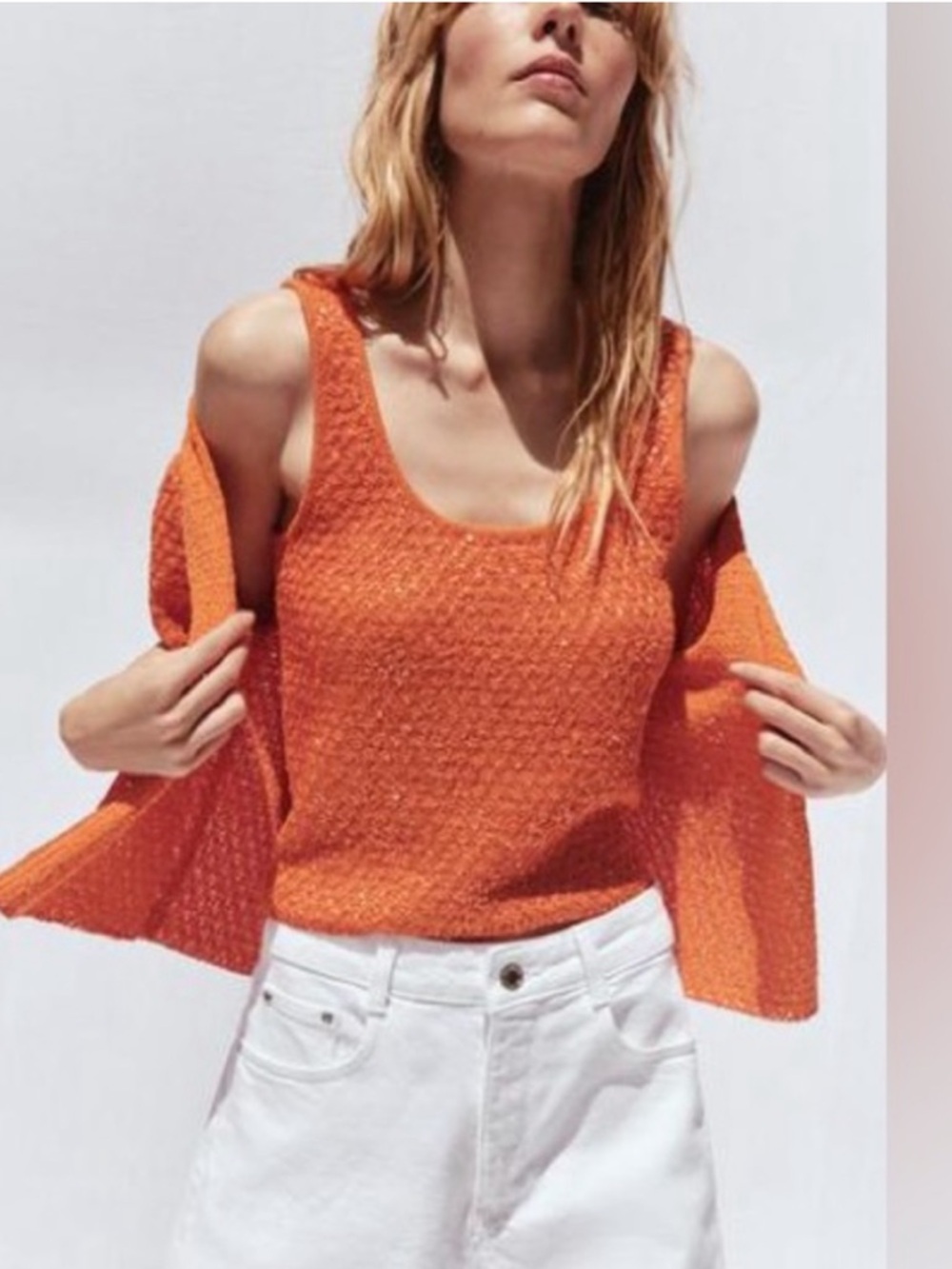 Zara Orange Sequined Cropped Cardigan/ Matching Tank Top NWT
